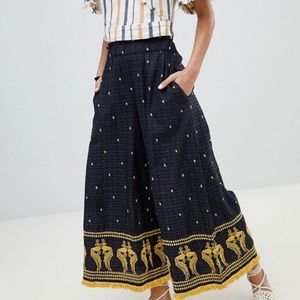 River Island Wide Leg Embroidered Pants